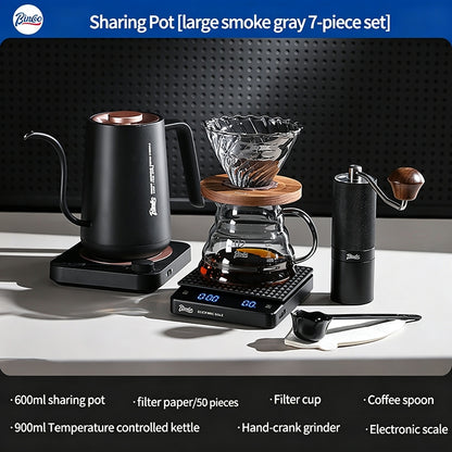 BINCOO Pour Over Coffee Kit with Electric Kettle Glass Sharing Pot V01 Glass Dripper & Stainless Steel Spout Gooseneck Kettle