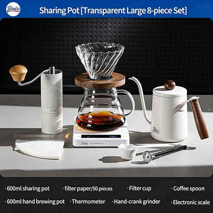 BINCOO Pour Over Coffee Kit with Electric Kettle Glass Sharing Pot V01 Glass Dripper & Stainless Steel Spout Gooseneck Kettle