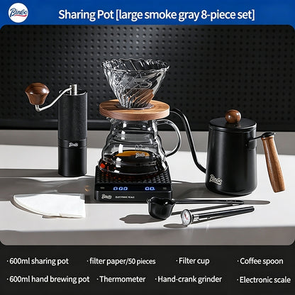 BINCOO Pour Over Coffee Kit with Electric Kettle Glass Sharing Pot V01 Glass Dripper & Stainless Steel Spout Gooseneck Kettle