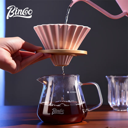 BINCOO Pink Pour Over Coffee Set Complete Kit with Glass Server Ceramic V60 Dripper & Manual Coffee Grinder for Home & Office