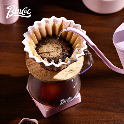 BINCOO Pink Pour Over Coffee Set Complete Kit with Glass Server Ceramic V60 Dripper & Manual Coffee Grinder for Home & Office