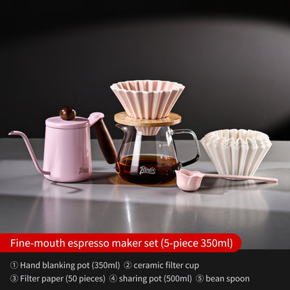 BINCOO Pink Pour Over Coffee Set Complete Kit with Glass Server Ceramic V60 Dripper & Manual Coffee Grinder for Home & Office
