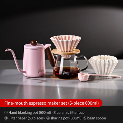 BINCOO Pink Pour Over Coffee Set Complete Kit with Glass Server Ceramic V60 Dripper & Manual Coffee Grinder for Home & Office