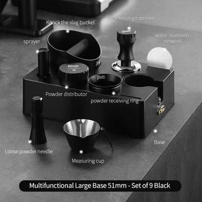 BINCOO Multifunctional Coffee Tamper Base Full Set Distributor & Spring Loaded Tamper 3-Piece Kit Coffee Storage Tools 51MM/58MM