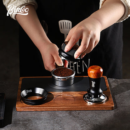 BINCOO Wood Silicone Tamper Mat Set for Espresso Coffee 3-Piece Kit with Distributor & Tamper Coffee Accessories Storage Set 51MM/58MM