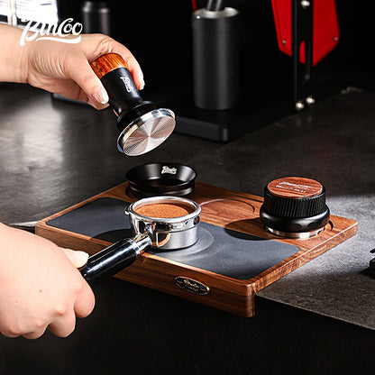 BINCOO Wood Silicone Tamper Mat Set for Espresso Coffee 3-Piece Kit with Distributor & Tamper Coffee Accessories Storage Set 51MM/58MM