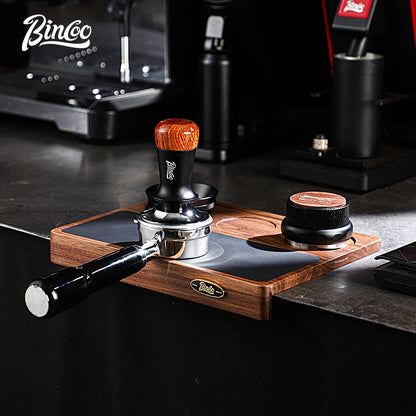 BINCOO Wood Silicone Tamper Mat Set for Espresso Coffee 3-Piece Kit with Distributor & Tamper Coffee Accessories Storage Set 51MM/58MM