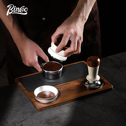 BINCOO Wood Silicone Tamper Mat Set for Espresso Coffee 3-Piece Kit with Distributor & Tamper Coffee Accessories Storage Set 51MM/58MM