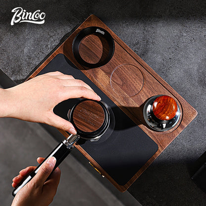 BINCOO Wood Silicone Tamper Mat Set for Espresso Coffee 3-Piece Kit with Distributor & Tamper Coffee Accessories Storage Set 51MM/58MM