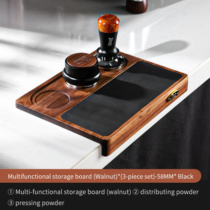 BINCOO Wood Silicone Tamper Mat Set for Espresso Coffee 3-Piece Kit with Distributor & Tamper Coffee Accessories Storage Set 51MM/58MM