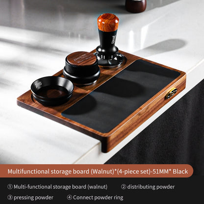 BINCOO Wood Silicone Tamper Mat Set for Espresso Coffee 3-Piece Kit with Distributor & Tamper Coffee Accessories Storage Set 51MM/58MM
