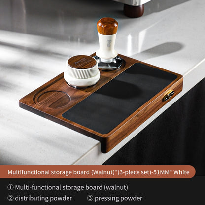 BINCOO Wood Silicone Tamper Mat Set for Espresso Coffee 3-Piece Kit with Distributor & Tamper Coffee Accessories Storage Set 51MM/58MM