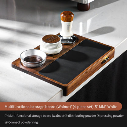 BINCOO Wood Silicone Tamper Mat Set for Espresso Coffee 3-Piece Kit with Distributor & Tamper Coffee Accessories Storage Set 51MM/58MM
