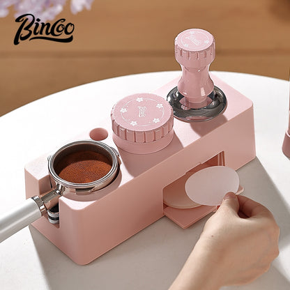 BINCOO Coffee Tamping Base Set with Distribution Tool Portafilter Tamper Storage Station Full Coffee Tool Kit