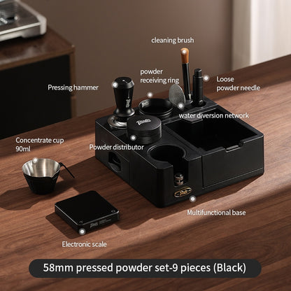 BINCOO Coffee Tamping Station Set Coffee Tool Storage Accessory  Integrated Detachable Knock Box  Distributor & Tamper Combo Kit 51MM/58MM