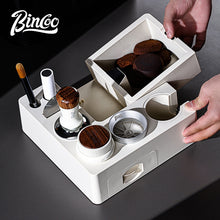 BINCOO All-in-One Coffee Tamping Station with Knock Box Spring Loaded Tamper & Distributor Complete Coffee Portafilter Tool Set 51MM/58MM