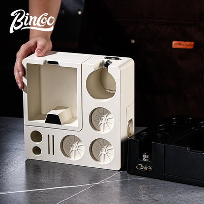 BINCOO All-in-One Coffee Tamping Station with Knock Box Spring Loaded Tamper & Distributor Complete Coffee Portafilter Tool Set 51MM/58MM
