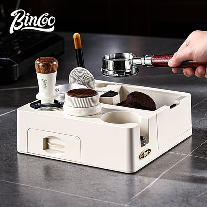 BINCOO All-in-One Coffee Tamping Station with Knock Box Spring Loaded Tamper & Distributor Complete Coffee Portafilter Tool Set 51MM/58MM