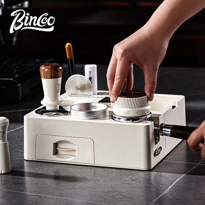 BINCOO All-in-One Coffee Tamping Station with Knock Box Spring Loaded Tamper & Distributor Complete Coffee Portafilter Tool Set 51MM/58MM