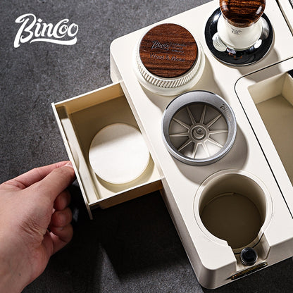 BINCOO All-in-One Coffee Tamping Station with Knock Box Spring Loaded Tamper & Distributor Complete Coffee Portafilter Tool Set 51MM/58MM