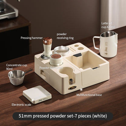 BINCOO All-in-One Coffee Tamping Station with Knock Box Spring Loaded Tamper & Distributor Complete Coffee Portafilter Tool Set 51MM/58MM