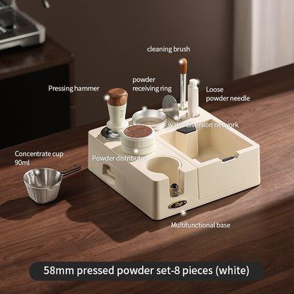 BINCOO All-in-One Coffee Tamping Station with Knock Box Spring Loaded Tamper & Distributor Complete Coffee Portafilter Tool Set 51MM/58MM