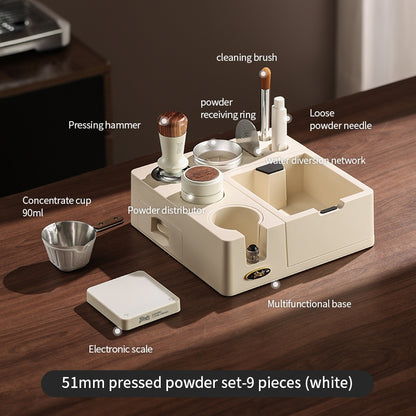 BINCOO All-in-One Coffee Tamping Station with Knock Box Spring Loaded Tamper & Distributor Complete Coffee Portafilter Tool Set 51MM/58MM
