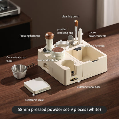BINCOO All-in-One Coffee Tamping Station with Knock Box Spring Loaded Tamper & Distributor Complete Coffee Portafilter Tool Set 51MM/58MM
