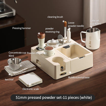 BINCOO All-in-One Coffee Tamping Station with Knock Box Spring Loaded Tamper & Distributor Complete Coffee Portafilter Tool Set 51MM/58MM