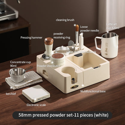 BINCOO All-in-One Coffee Tamping Station with Knock Box Spring Loaded Tamper & Distributor Complete Coffee Portafilter Tool Set 51MM/58MM