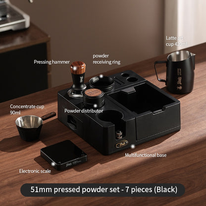 BINCOO All-in-One Coffee Tamping Station with Knock Box Spring Loaded Tamper & Distributor Complete Coffee Portafilter Tool Set 51MM/58MM