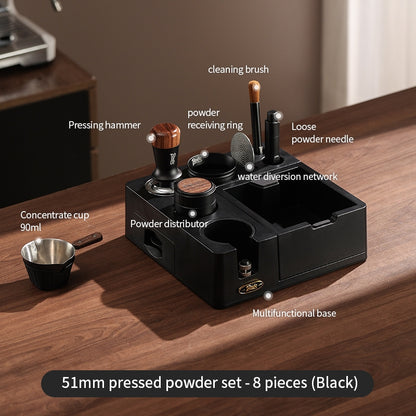 BINCOO All-in-One Coffee Tamping Station with Knock Box Spring Loaded Tamper & Distributor Complete Coffee Portafilter Tool Set 51MM/58MM