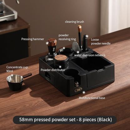 BINCOO All-in-One Coffee Tamping Station with Knock Box Spring Loaded Tamper & Distributor Complete Coffee Portafilter Tool Set 51MM/58MM