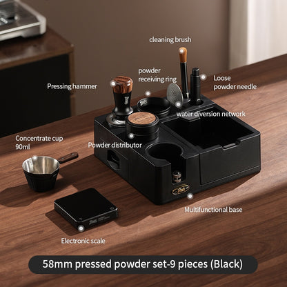BINCOO All-in-One Coffee Tamping Station with Knock Box Spring Loaded Tamper & Distributor Complete Coffee Portafilter Tool Set 51MM/58MM