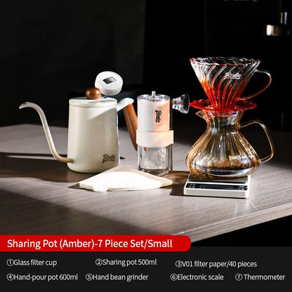 BINCOO Hand Brewing Coffee Maker Set Home Manual Coffee Grinder Pour-Over Coffee Maker with Thermometer Set