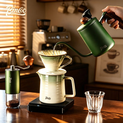 BINCOO Stainless Steel Pour Over Coffee Kettle with V60 Ceramic Dripper Drip Household Coffee Filter Coffee Grinder Set