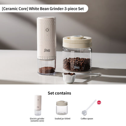 BINCOO DM08 Portable Electric Coffee Grinder Set with Glass Sealed Canister Mini Household Coffee Tool Kit for Pour Over & Espresso