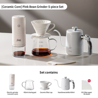 BINCOO DM08 Portable Electric Coffee Grinder Set with Glass Sealed Canister Mini Household Coffee Tool Kit for Pour Over & Espresso