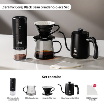 BINCOO DM08 Portable Electric Coffee Grinder Set with Glass Sealed Canister Mini Household Coffee Tool Kit for Pour Over & Espresso