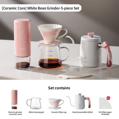 BINCOO DM08 Portable Electric Coffee Grinder Set with Glass Sealed Canister Mini Household Coffee Tool Kit for Pour Over & Espresso