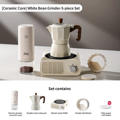 BINCOO DM08 Portable Electric Coffee Grinder Set with Glass Sealed Canister Mini Household Coffee Tool Kit for Pour Over & Espresso