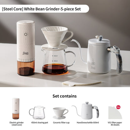 BINCOO DM08 Portable Electric Coffee Grinder Set with Glass Sealed Canister Mini Household Coffee Tool Kit for Pour Over & Espresso