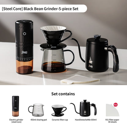 BINCOO DM08 Portable Electric Coffee Grinder Set with Glass Sealed Canister Mini Household Coffee Tool Kit for Pour Over & Espresso
