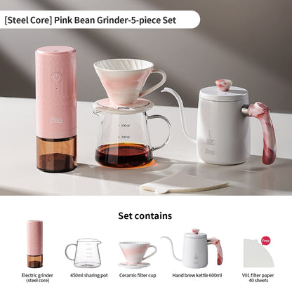 BINCOO DM08 Portable Electric Coffee Grinder Set with Glass Sealed Canister Mini Household Coffee Tool Kit for Pour Over & Espresso