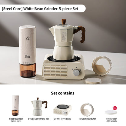 BINCOO DM08 Portable Electric Coffee Grinder Set with Glass Sealed Canister Mini Household Coffee Tool Kit for Pour Over & Espresso