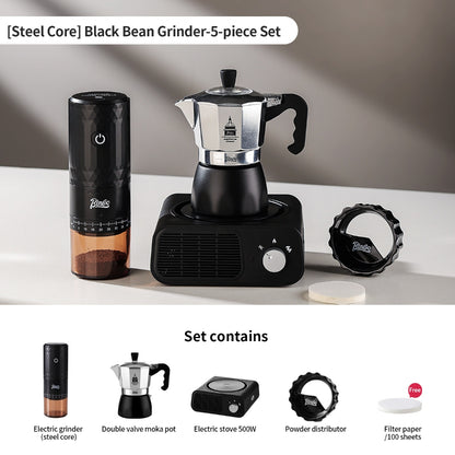 BINCOO DM08 Portable Electric Coffee Grinder Set with Glass Sealed Canister Mini Household Coffee Tool Kit for Pour Over & Espresso
