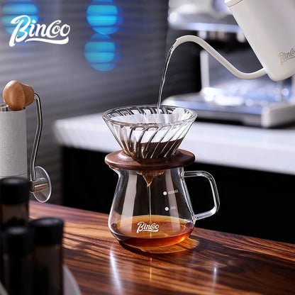 BINCOO Pour‑Over Coffee Set with Manual Coffee Grinder Home Drip Coffee Maker with Glass Dripper Hand‑Ground Coffee Brewing Kit