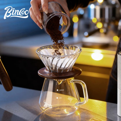 BINCOO Pour‑Over Coffee Set with Manual Coffee Grinder Home Drip Coffee Maker with Glass Dripper Hand‑Ground Coffee Brewing Kit