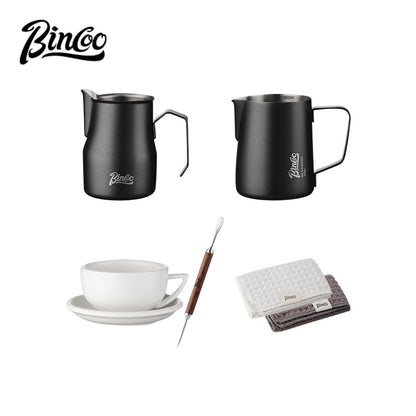 BINCOO Professional Thickened Coffee Latte Art Pitcher Set Graduated Pointed Spout Milk Frothing Cup Espresso Coffee Tool Set 350ML/600ML