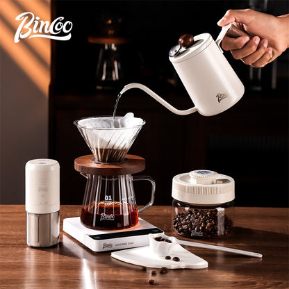 BINCOO Coffee Glass Server with V60 Glass Dripper Set Grinder Kit Stainless Steel Gooseneck Kettle Coffee Brewing Tool Set